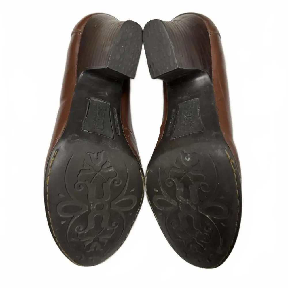 Born Women's Brown Leather Loafers with Block‎ Heel size 8.5